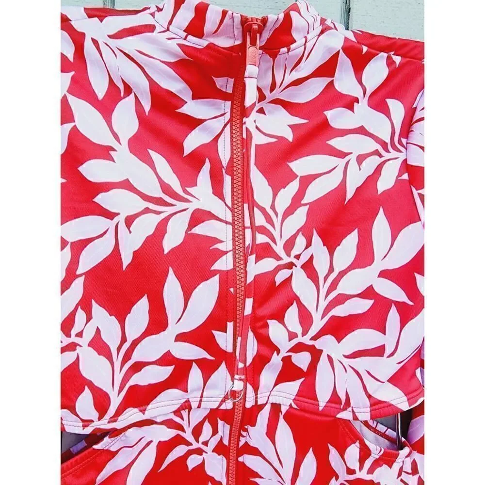 Aqua Tech Womens Monokini Swimsuit Multicolor Floral Long Sleeve High Neck M New